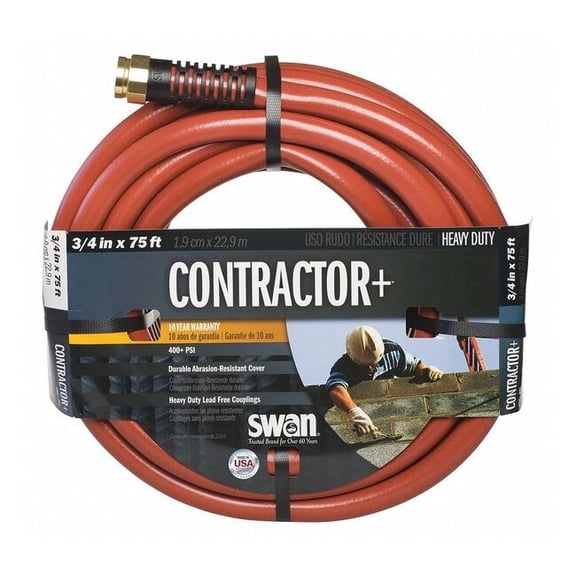 3/4 in ID x 75 ft L Water Hose, Rubber Tube, Red, Aluminum x Aluminum Fitting