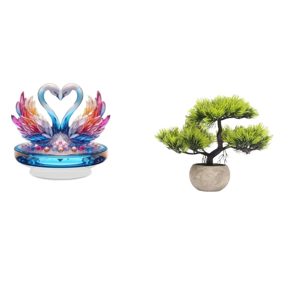 Swan Sculpture Bonsai Tree Artificial Plant PP Foam Tabletop Centerpiece for Living Room Valentine Ornament