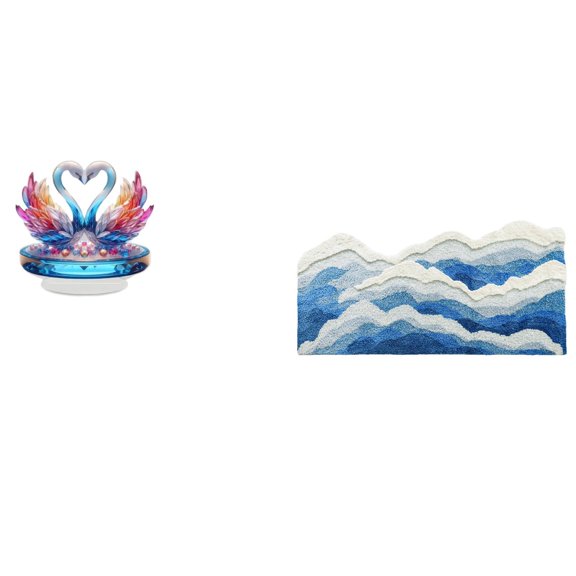 Swan Sculpture Statue Goose Figurine Area Rug Flocking Texture Decorative Set for Family Home Office Spaces