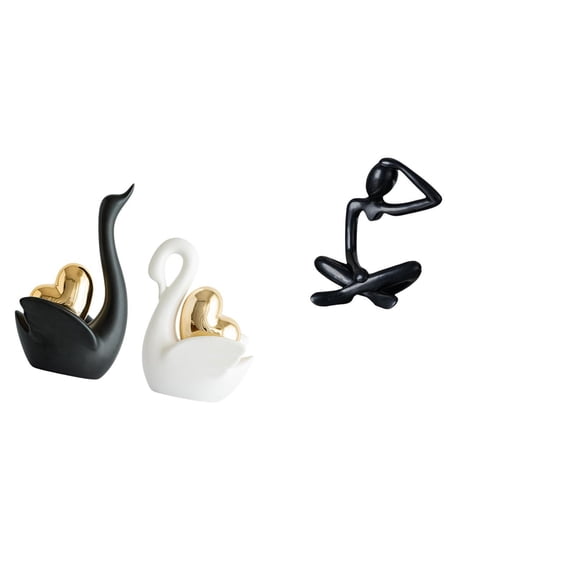 Swan Sculpture Thinker Figurine Modern Ceramic Animal Ornament Smooth Lines for Bookshelf Desk Home