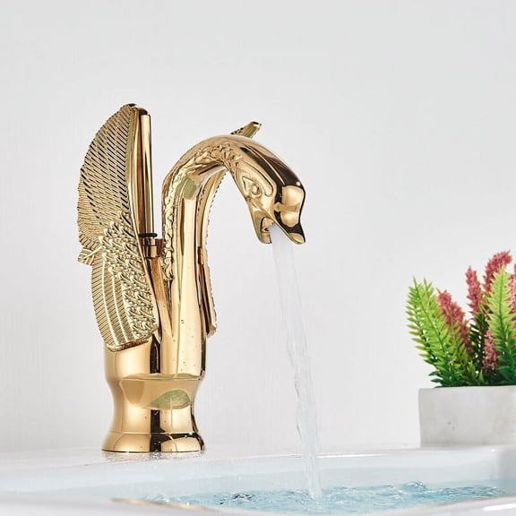Swan Shape Basin Faucet Single Handle Hot Cold Water Mixer Tap One Hole Deck Mount Gold/Antique Brass/Black Bronze Water Tap
