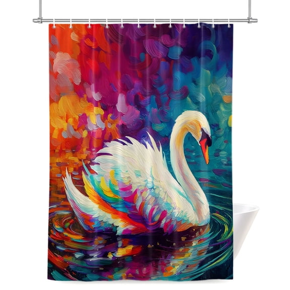 Swan Shower Curtains for Bathroom, Ripples Colorful Reflection Lake Animals Nature Waterproof Fabric Shower Curtain for Bathroom Bathtub Decoration, Machine Washable 72"x78"