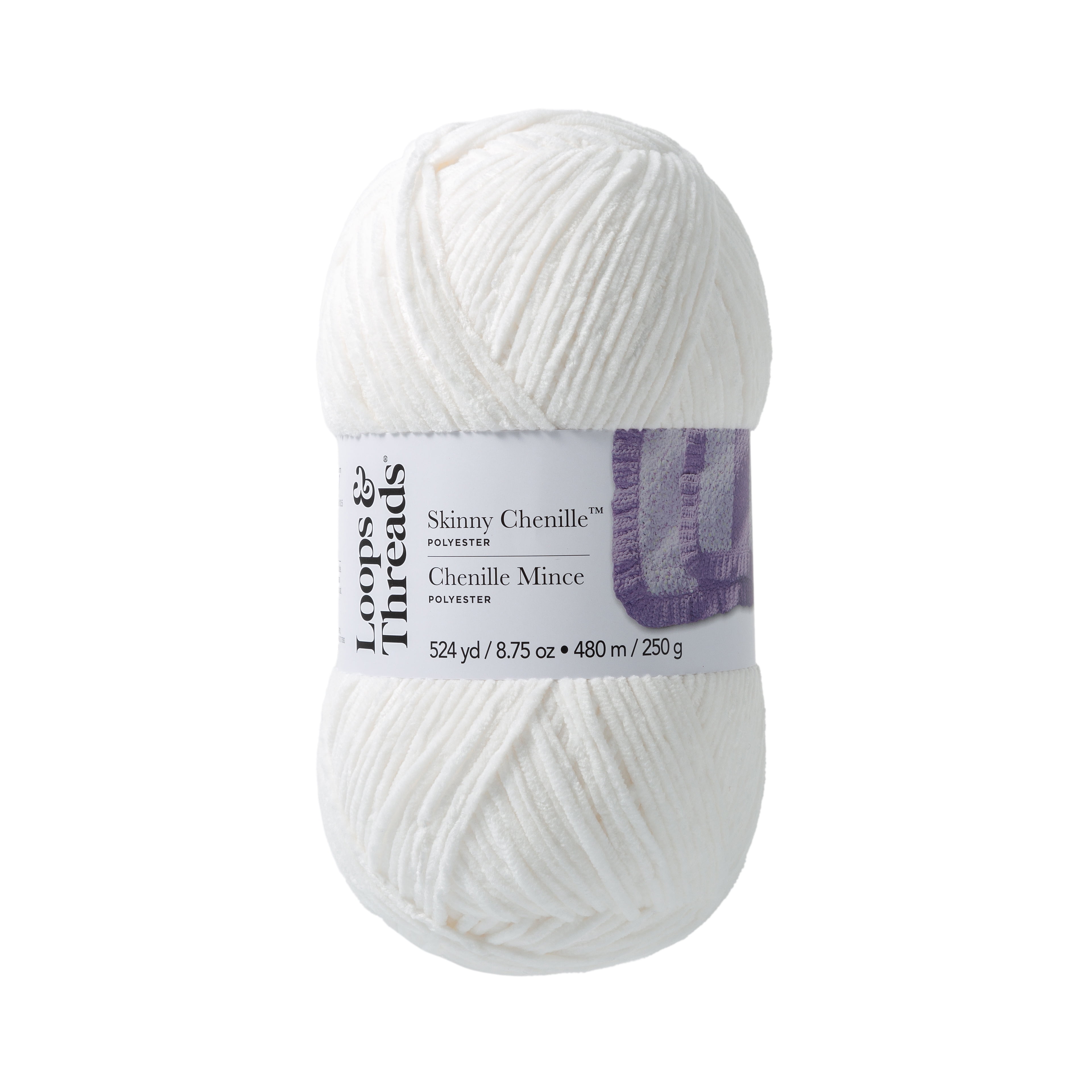Loops & Threads Swan Skinny Chenille Yarn - Medium Weight Yarn for Knitting, Crochet, Weaving, Arts & Crafts, 12 Pack