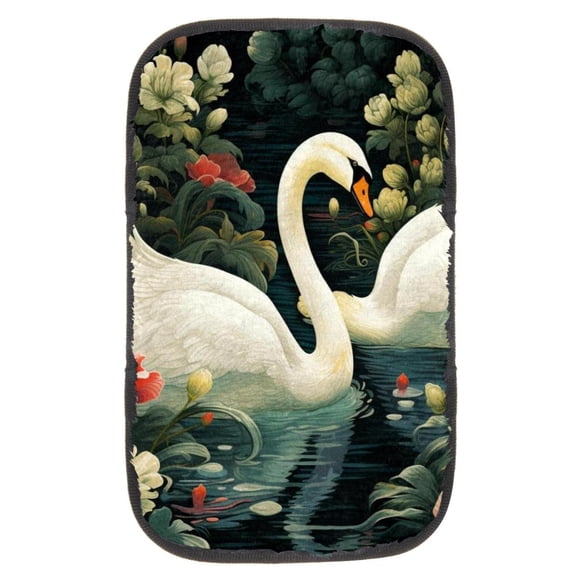 Swan Soft, Comfortable, Furry, Printed Car Armrest Pad Cover - 12.5x8.2 Inch