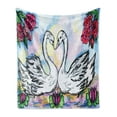 thumbnail image 1 of Swan Soft Flannel Fleece Blanket, Grunge Style Sketch Image of Lover White Swan Partners in Pond Lily Flowers Red Roses, Cozy Plush for Indoor and Outdoor Use, 60" x 80", Multicolor, by Ambesonne, 1 of 6