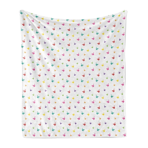 Swan Soft Flannel Fleece Throw Blanket, Rainbow Colored Swans Pattern Birds Wings Themed Nursery Kids Print, Cozy Plush for Indoor and Outdoor Use, 50" x 70", Multicolor, by Ambesonne