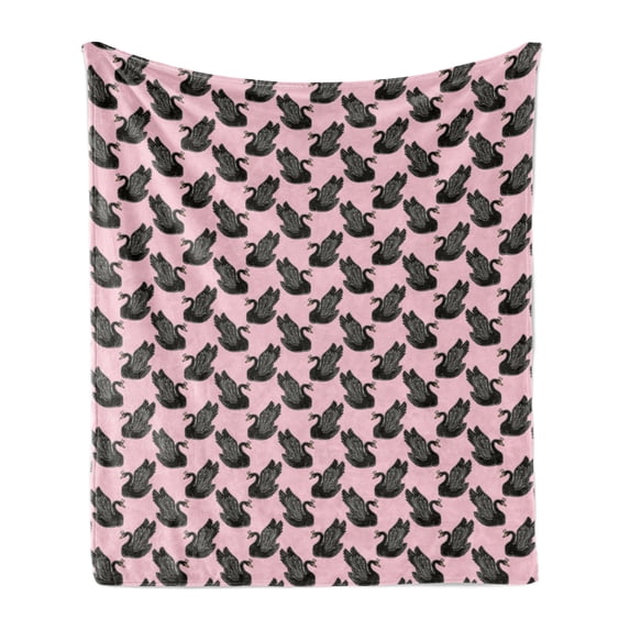 Swan Soft Flannel Fleece Throw Blanket, Vintage Pin up Pattern with Black Swan Princess for Girls Kids Nursery, Cozy Plush for Indoor and Outdoor Use, 70" x 90", Pale Pink Black, by Ambesonne