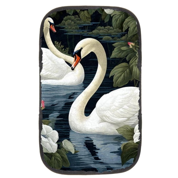 Swan Soft Furry Printed Car Armrest Mat Cover 12.5x8.2 Inch