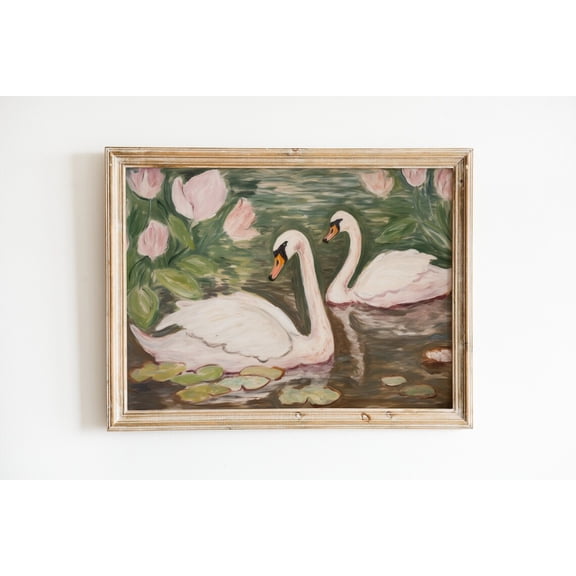 Swan Soft Pink and Green Girly Office Decoration, Unframed Paper Poster 8x10in