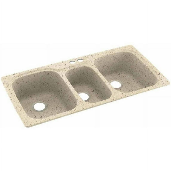 Swan Solid Surface 3-Bowl Kitchen Sink (44" x 22") with 2 Faucet Holes