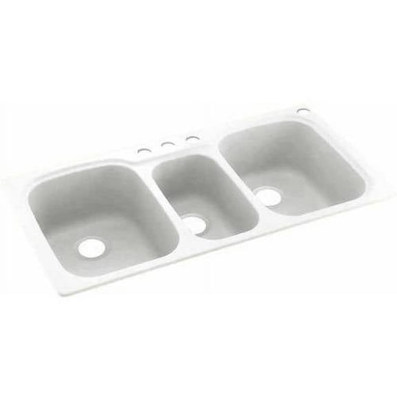 Swan Solid Surface 3-Bowl Kitchen Sink (44" x 22") with 4 Faucet Holes