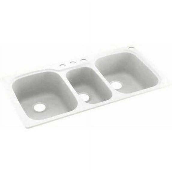 Swan Solid Surface 3-Bowl Kitchen Sink (44" x 22") with 4 Faucet Holes