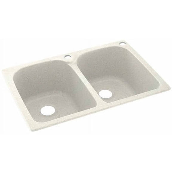 Swan Solid Surface Double Bowl Kitchen Sink (33" x 22") with 2 Faucet Holes