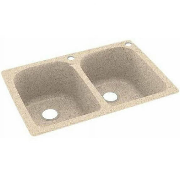 Swan Solid Surface Double Bowl Kitchen Sink (33" x 22") with 2 Faucet Holes