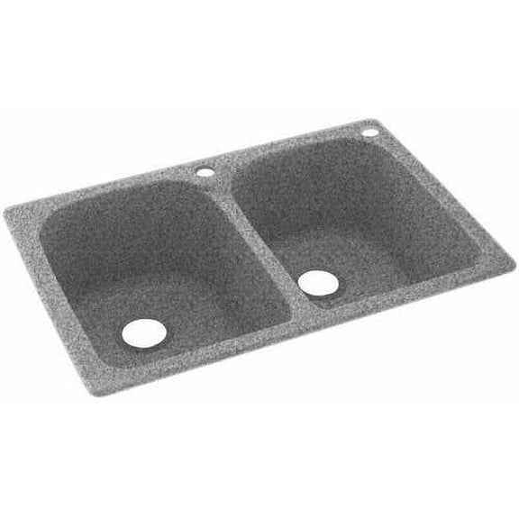 Swan Solid Surface Double Bowl Kitchen Sink (33" x 22") with 2 Faucet Holes