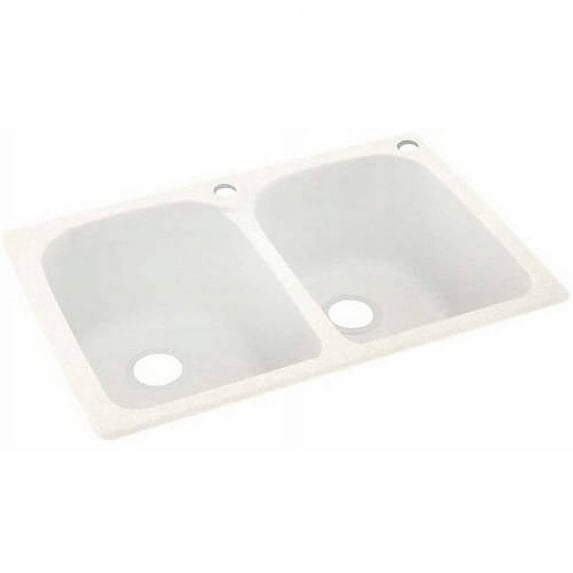 Swan Solid Surface Double Bowl Kitchen Sink (33" x 22") with 2 Faucet Holes