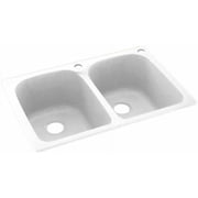 Swan Solid Surface Double Bowl Kitchen Sink 33" x 22" with 2 Faucet Holes
