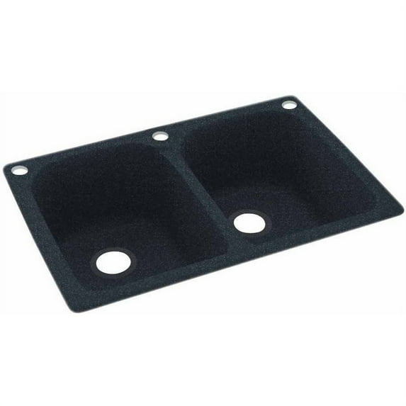 Swan Solid Surface Double Bowl Kitchen Sink (33" x 22") with 3 Faucet Holes