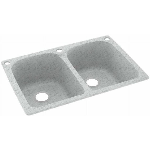 Swan Solid Surface Double Bowl Kitchen Sink (33" x 22") with 3 Faucet Holes