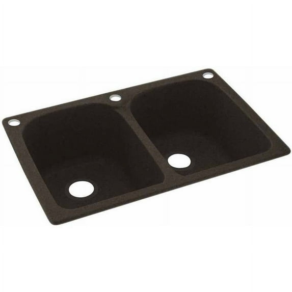 Swan Solid Surface Double Bowl Kitchen Sink (33" x 22") with 3 Faucet Holes