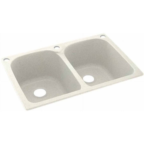 Swan Solid Surface Double Bowl Kitchen Sink (33" x 22") with 3 Faucet Holes