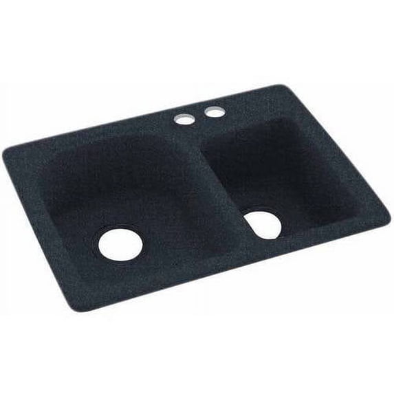 Swan Solid Surface EC Double Bowl Kitchen Sink (18" x 25") with 2 Faucet Holes