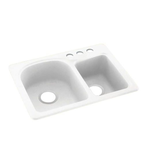 Swan Solid Surface EC Double Bowl Kitchen Sink (18" x 25") with 3 Faucet Holes