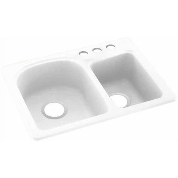 Swan Solid Surface EC Double Bowl Kitchen Sink (18" x 25") with 3 Faucet Holes