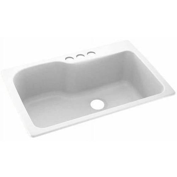 Swan Solid Surface Single Bowl Kitchen Sink (33" x 22") with 3 Faucet Holes