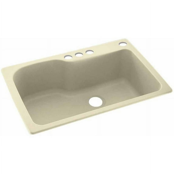 Swan Solid Surface Single Bowl Kitchen Sink (33" x 22") with 4 Faucet Holes