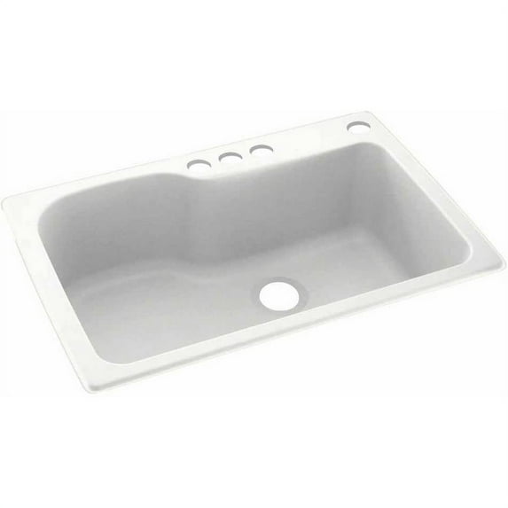 Swan Solid Surface Single Bowl Kitchen Sink (33" x 22") with 4 Faucet Holes