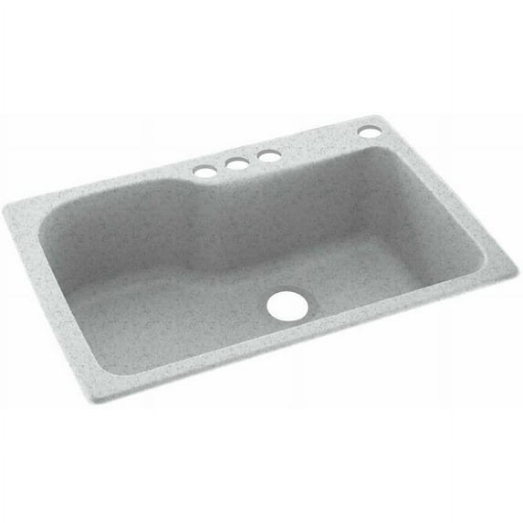 Swan Solid Surface Single Bowl Kitchen Sink (33" x 22") with 4 Faucet Holes