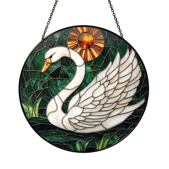 Swan Stained Glass Style Suncatcher – Art Deco Bird Decorative Window Panel
