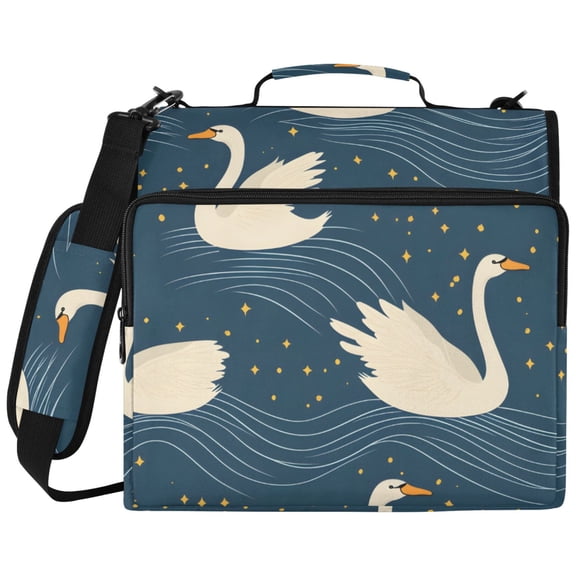 Swan Starry Night Pattern 3 Ring Binder Bag Zipper Binder Organizer with 14 Inch Laptop Sleeve