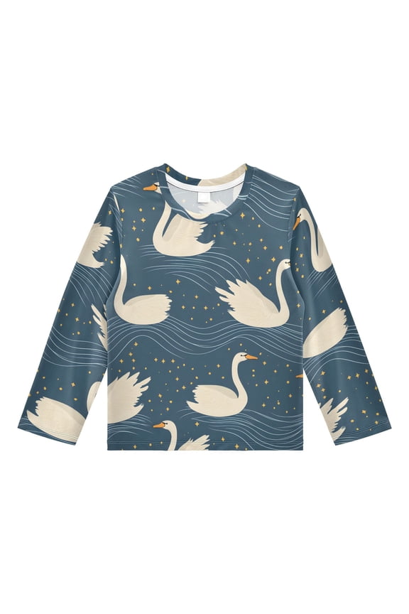 Swan Starry Night Pattern Boys' Rash Guard Shirts UPF 50 Plus Sun Protection Short Sleeve Swim Tees 4T