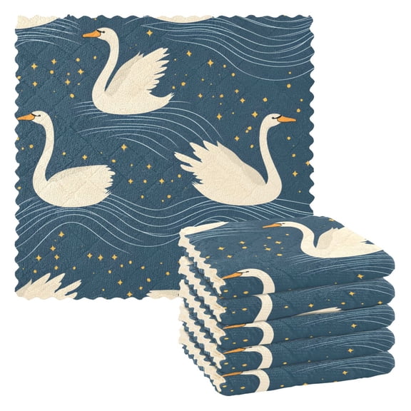 Swan Starry Night Pattern Dish Towels 6 Pack Kitchen Cleaning Dish Cloths Absorbent Reuseable Cleaning Cloths 11'' x 11''