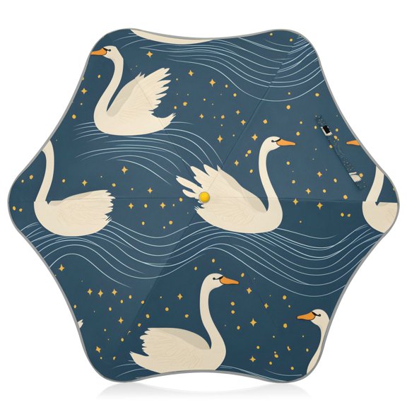 Swan Starry Night Pattern Kids Umbrella Rain Umbrella Clear Grip Handle Folding Umbrellas UV50+ 35in