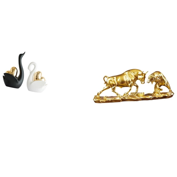 Swan Statue Bull Sculpture Bear Figurine Ceramic Resin Art Modern Desktop Decor for Home Office Shelf Living Room