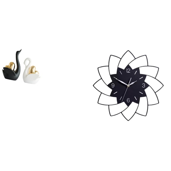 Swan Statue Ceramic Figurine Acrylic Silent Wall Clock Elegant Home Decor for Bedroom Living Room Office
