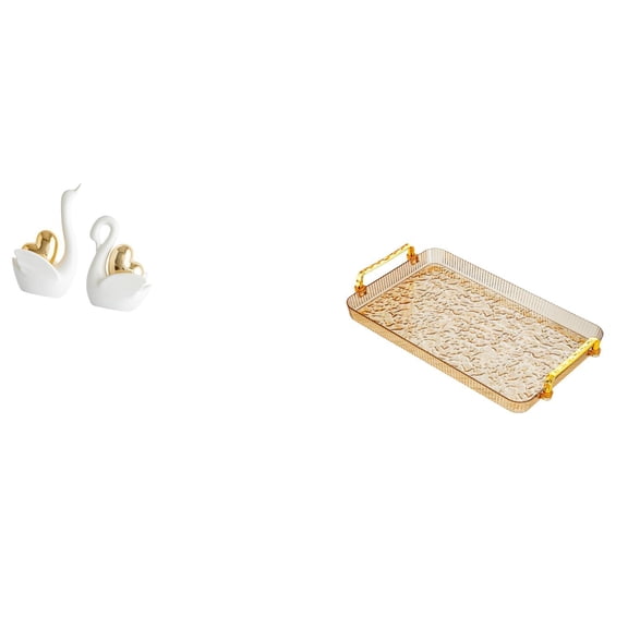 Swan Statue Ceramic Serving Tray Animal Sculpture Set for Home Decor Dining Room Jewelry Storage