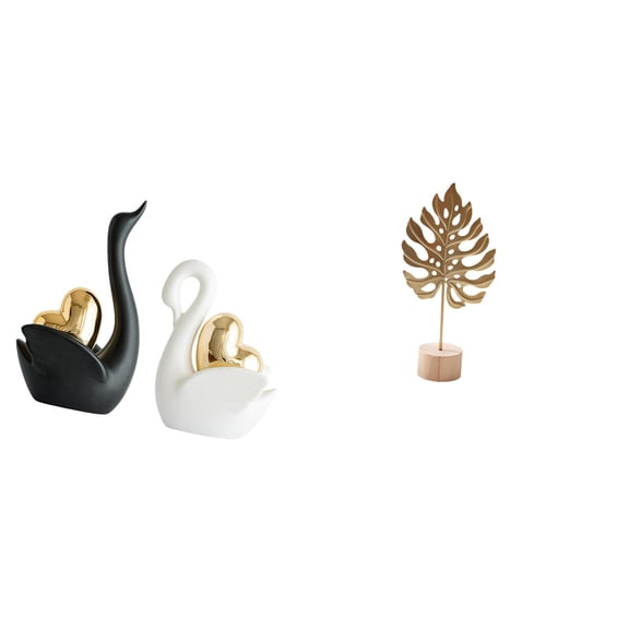 Swan Statue Leaf Sculpture Tabletop Ornament Ceramic Iron Wood Artistic Home Decor for Living Room Office