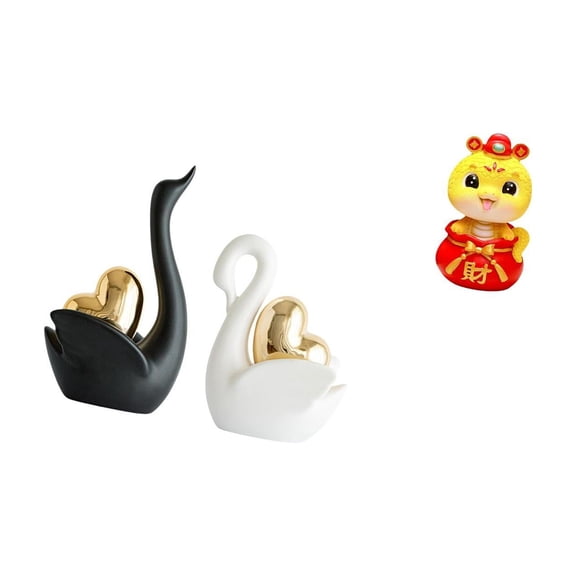 Swan Statue Snake Figurine Animals Sculpture Ceramic Material for Bookshelf Entrance Chinese New Year Decor