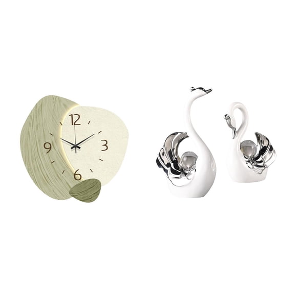 Swan Statue Wall Clock Home Decor Ceramic Material for Farmhouse Shelf Housewarming Wedding Gift