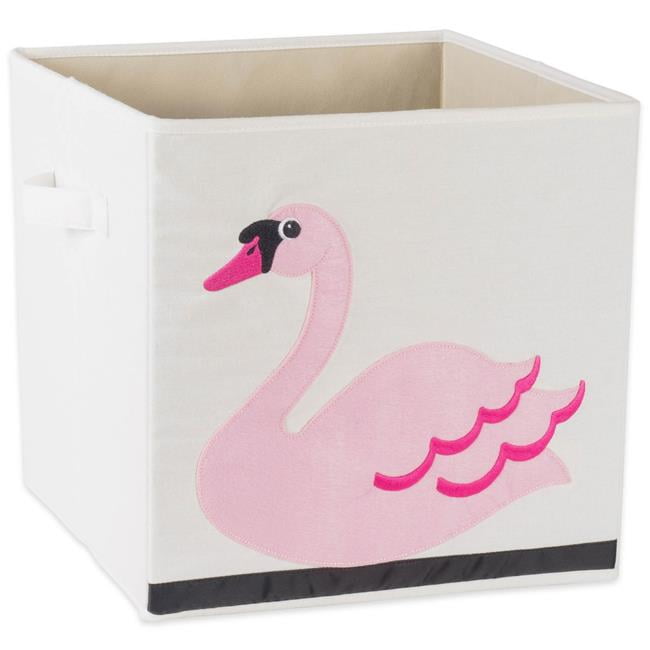 White and Pink Fabric Collapsible Swan Storage Cube
