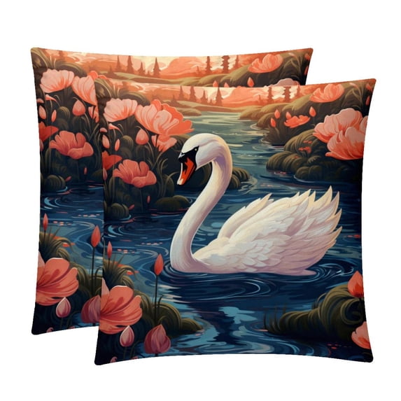 Swan Stylish Velvet Throw Pillow Covers Set of 2 with Unique Patterns for Bed Pillow - 16x16, 18x18, 20x20 Inches for Various Occasions