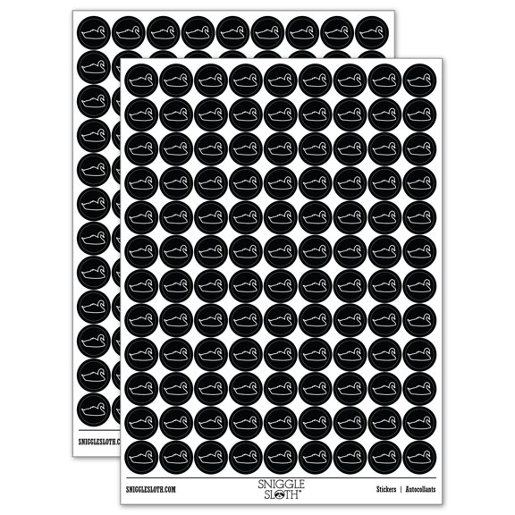 Swan Swimming Outline 200+ Round Stickers - Black - Gloss Finish - 0.50" Size