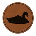 thumbnail image 1 of Swan Swimming Solid 2.5" Faux Leather Round Engraved Iron-On Patch - Brown, 1 of 6