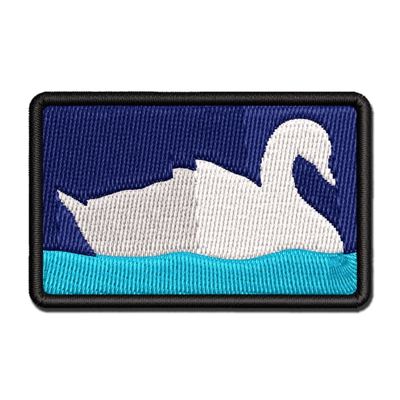 Swan Swimming Solid Applique Multi-Color Embroidered Iron-On Patch - 2.5 Inch Small
