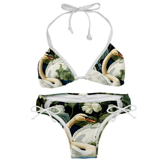 Swan Swimsuit Women Bikini Set with Detachable Sponge and Adjustable Strap, Two-Pack, Beach Pool Vacation.