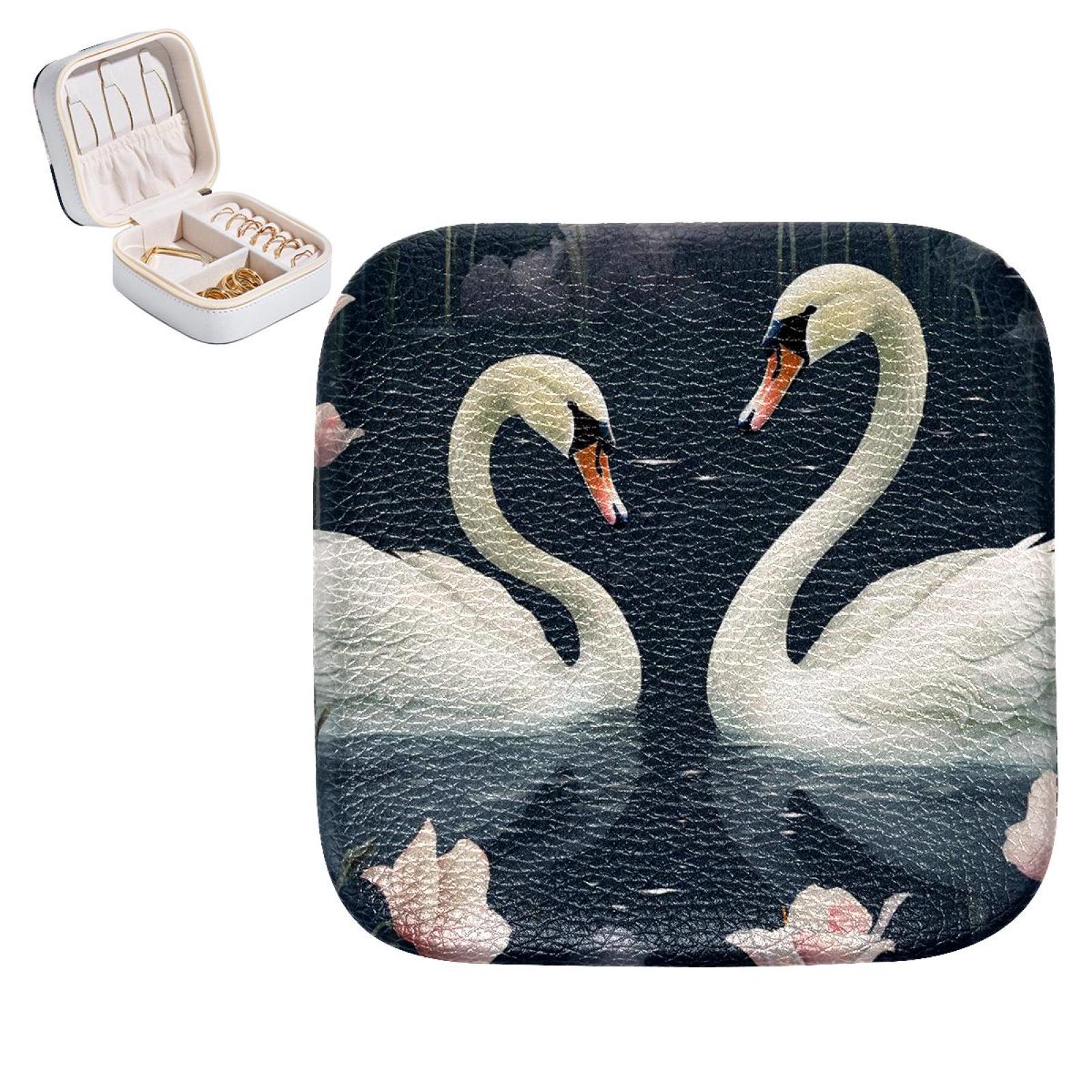 Swan Travel Portable Square Jewelry Box with Earring, Necklace ...
